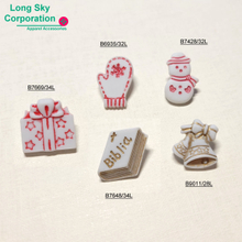 耶誕節主題造型裝飾鈕釦-耶誕鈴, 雪人, 書, 手套, 禮物 (B6935, B7428, B7648, B7669, B9011)