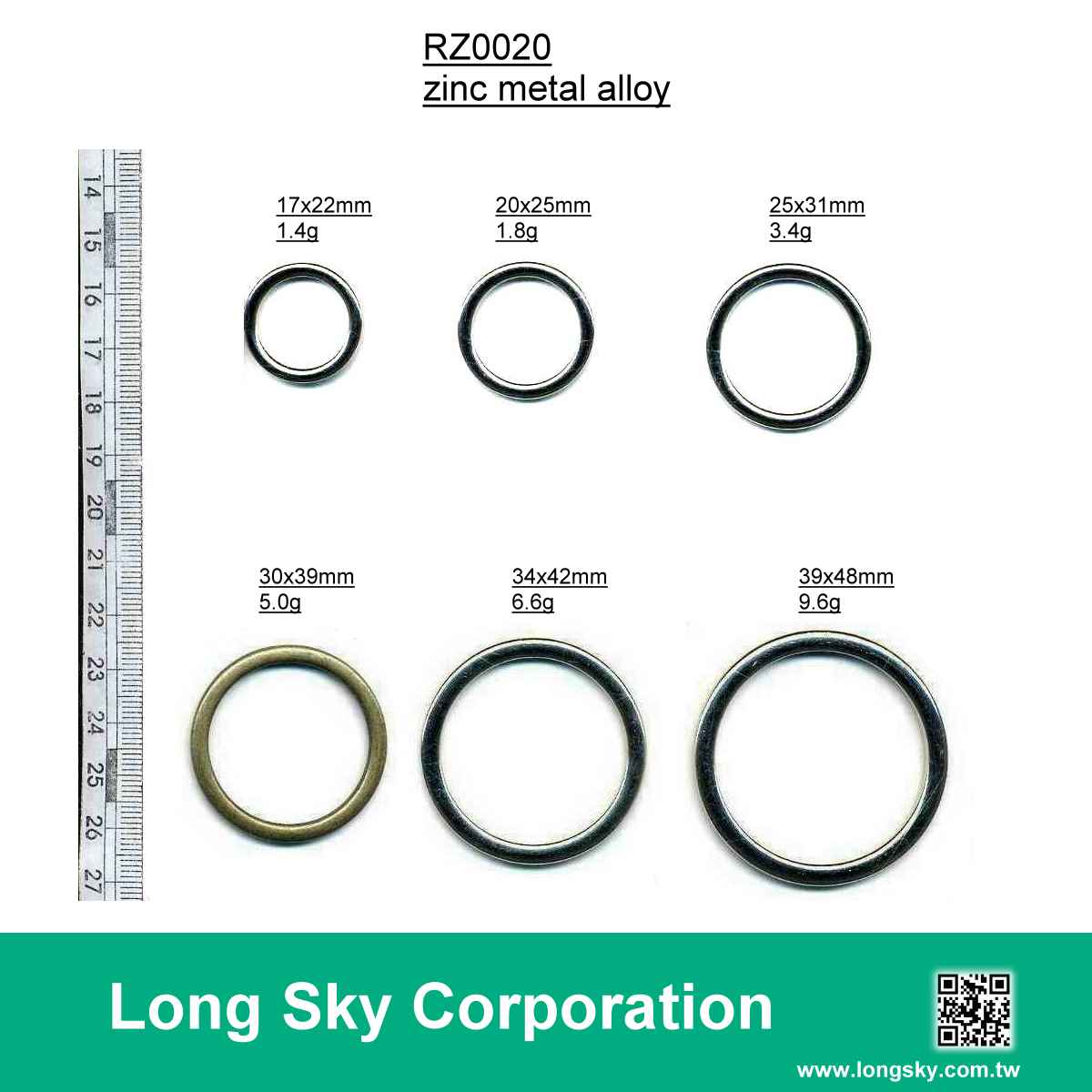 (#RZ0020/20mm) 圓形內徑20mm鎳色鋅合金製調整釦環