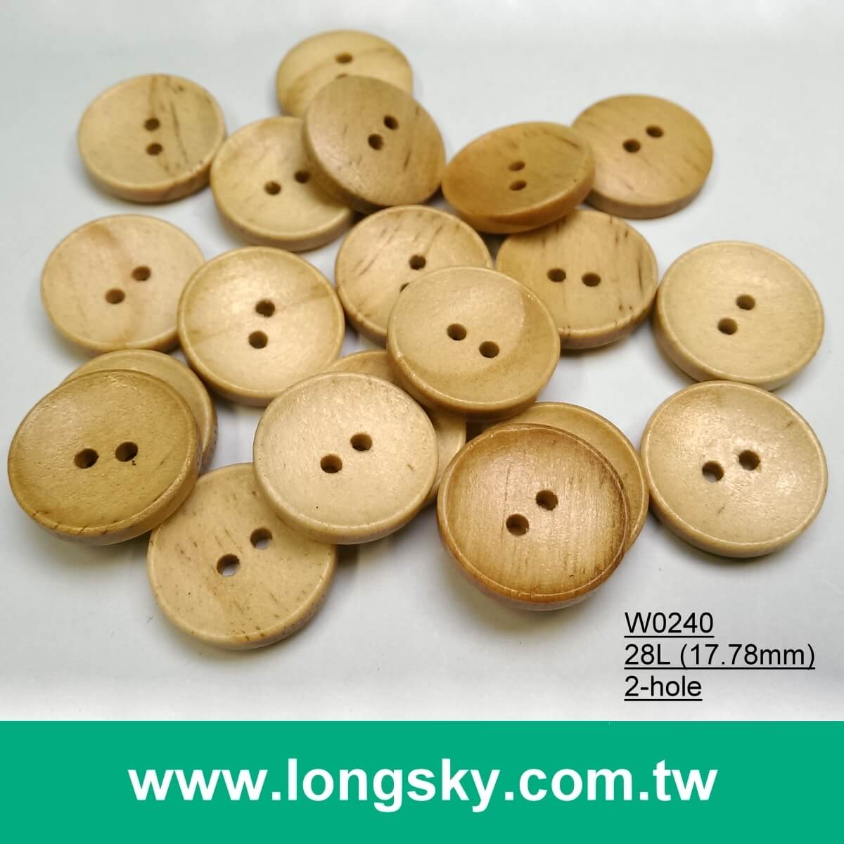 (#W0240/28L) 18mm 2 洞淺木色盤形木頭扣子