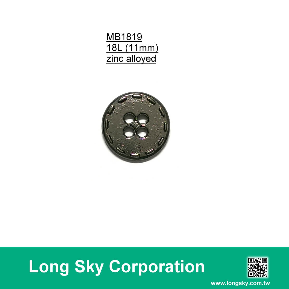 (MB1819/17L) 11mm 4孔黑色金屬男性襯衫鈕釦