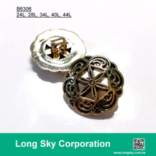 (B6306) 鏤空花朵圖案復古電鍍古金色鈕扣