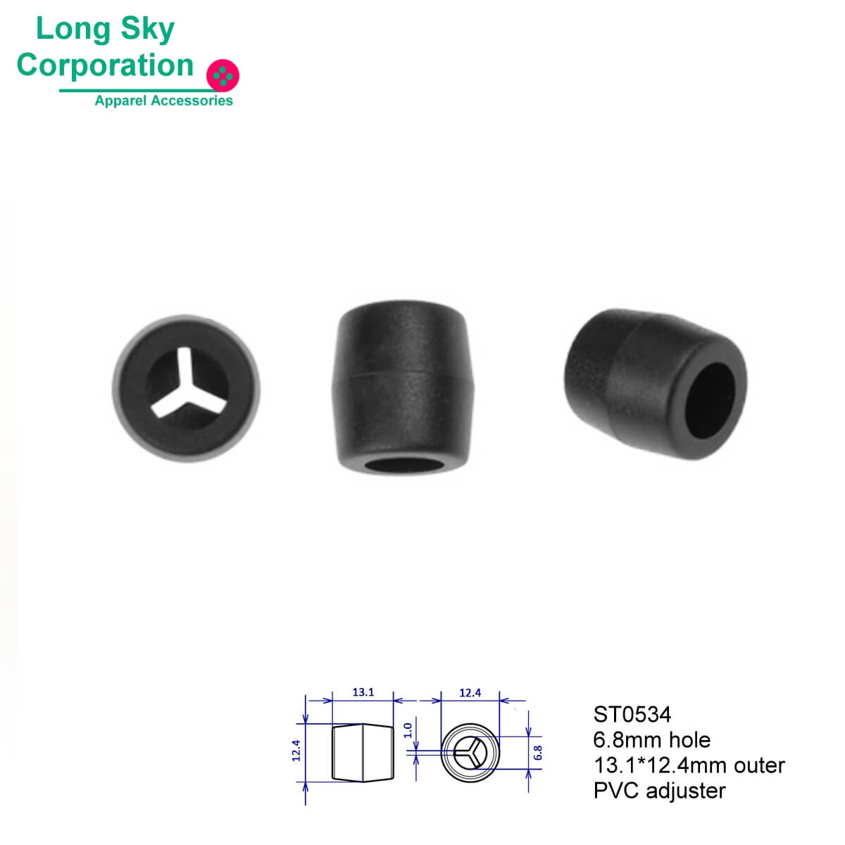 (#ST0534) 6.8mm 孔 TPR材質可調節繩長的束尾