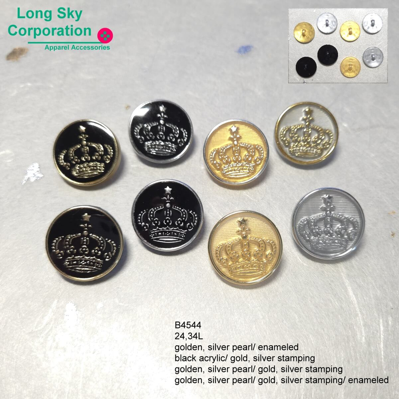 (B4544/24L,34L) 皇冠圖案燙金鈕釦燙銀鈕釦供應商