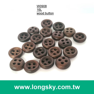 (#W0908) 16L 10mm 咖啡色4孔經典款木頭鈕扣