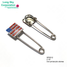 (SP0012) 2.75" 7cm美國國旗壓鑽貼飾鐵製別針 