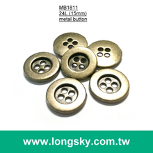 (MB1811/24L) 15mm 金屬製4孔青古銅褲裝鈕釦, 套裝鈕釦, 服裝鈕釦