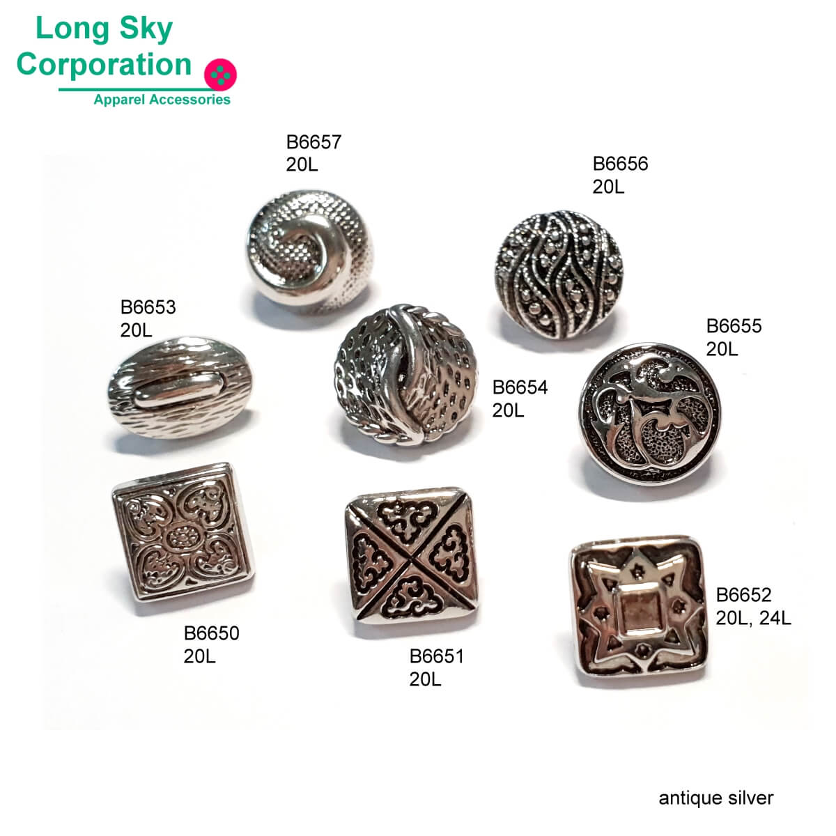 (B6650~B6657) 20L (12mm) 新款設計師服裝裁縫師愛用裝飾鈕釦