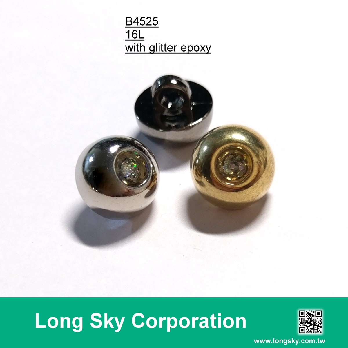 (B4525/16L) 10mm 球狀塘瓷效果金屬色襯衫用鈕釦