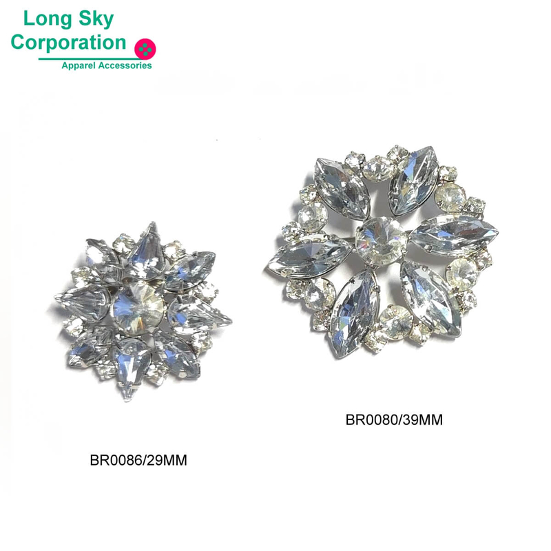 女性套裝飾品 29mm 花朵水鑽胸針 (BR0086)