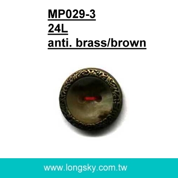 (#MP029-3/24L) 現貨 15mm 吊帶褲鈕扣用2孔金屬包框組合縫釦