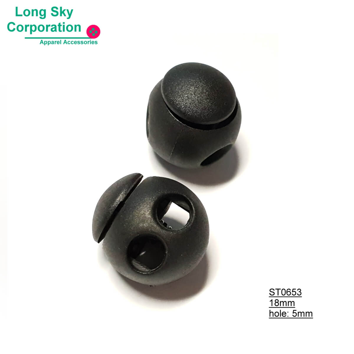 (#ST0653) 5mm繩用雙孔球型彈簧繩尾扣