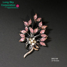 (BR0198) 31*51mm 紅銅色粉紅鑽冬季女裝外套胸針