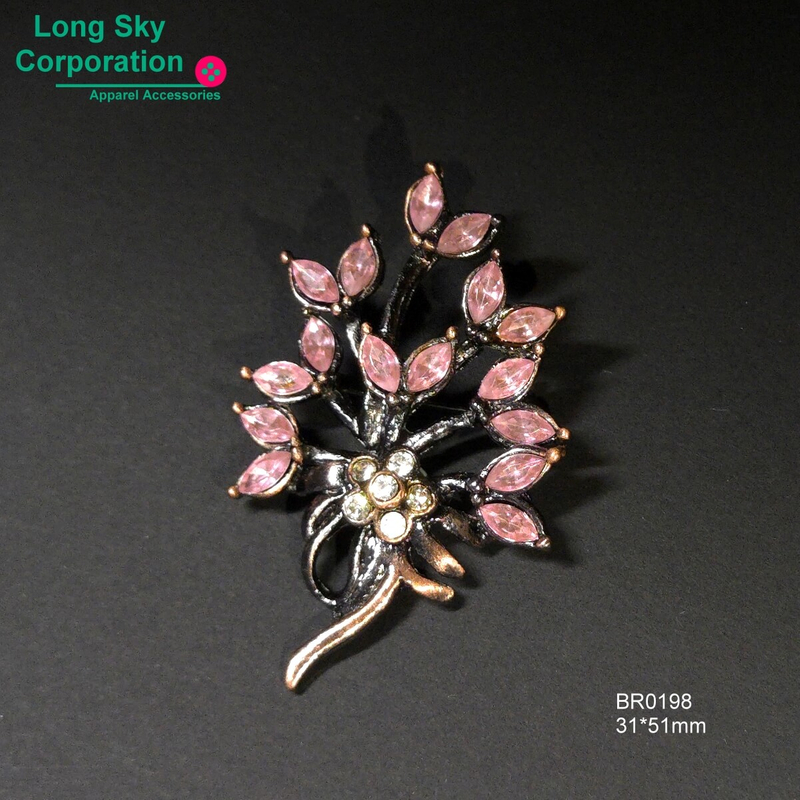 (BR0198) 31*51mm 紅銅色粉紅鑽冬季女裝外套胸針